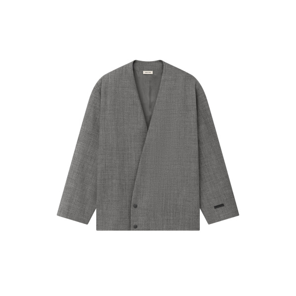 Fear of God Mouline Wool Relaxed Lapelless Jacket in Off White and Black | Luxury Shoes 