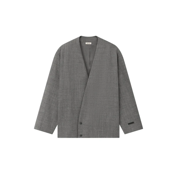 Fear of God Mouline Wool Relaxed Lapelless Jacket in Off White and Black | Luxury Shoes 