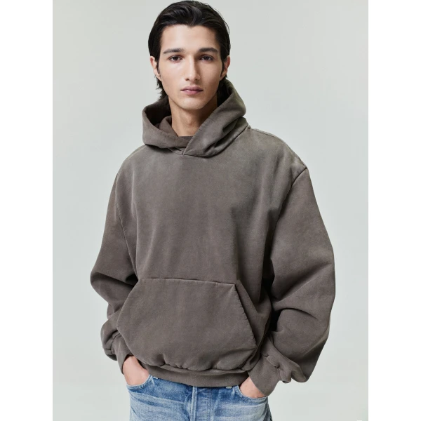Fear of God Sunfaded Classic Half Raglan Hoodie with Pocket in Faded Brown | Sweatshirts | Luxury Shoes 