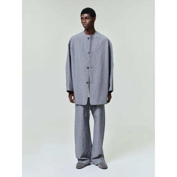 Fear of God Wool Linen Collarless Sport Jacket in Metallic Grey | Men Jackets | Luxury Shoes 