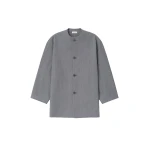 Fear of God Wool Linen Collarless Sport Jacket in Metallic Grey | Luxury Shoes 