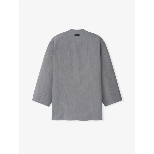 Fear of God Wool Linen Collarless Sport Jacket in Metallic Grey | Men Jackets | Luxury Shoes 