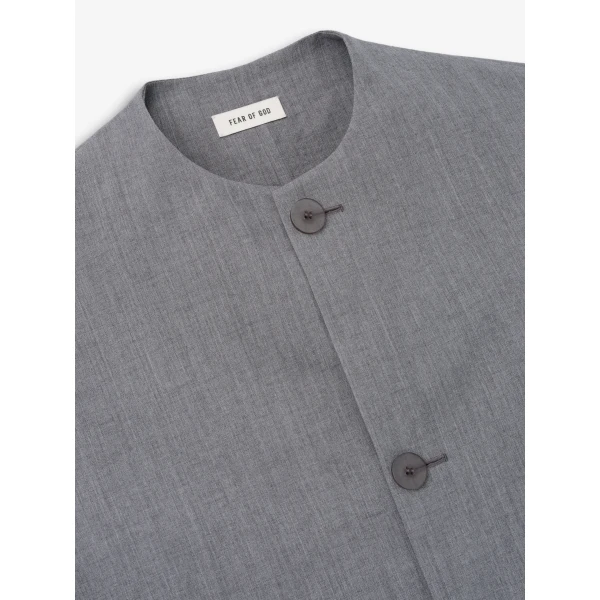 Fear of God Wool Linen Collarless Sport Jacket in Metallic Grey | Men Jackets | Luxury Shoes 