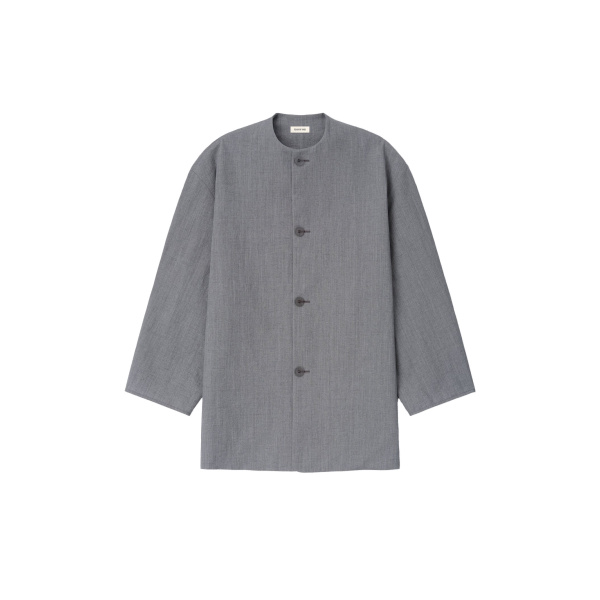 Fear of God Wool Linen Collarless Sport Jacket in Metallic Grey | Luxury Shoes 