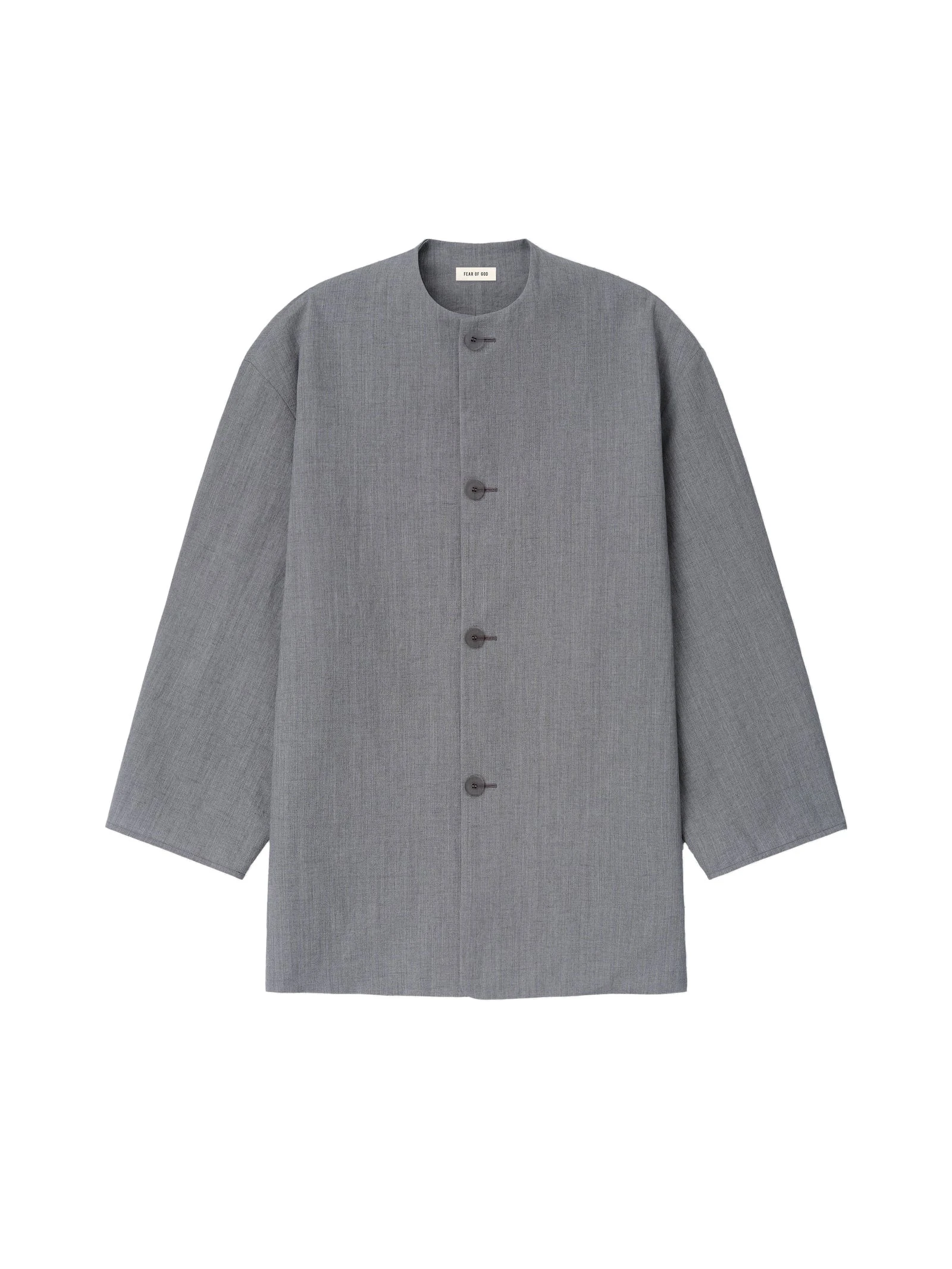 Fear of God Wool Linen Collarless Sport Jacket in Metallic Grey Fear of God Wool Linen Collarless Sport Jacket in Metallic Grey | Luxury Shoes