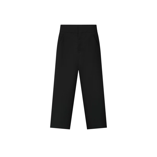 Wool Poplin Casual Flat Front Pants in Black