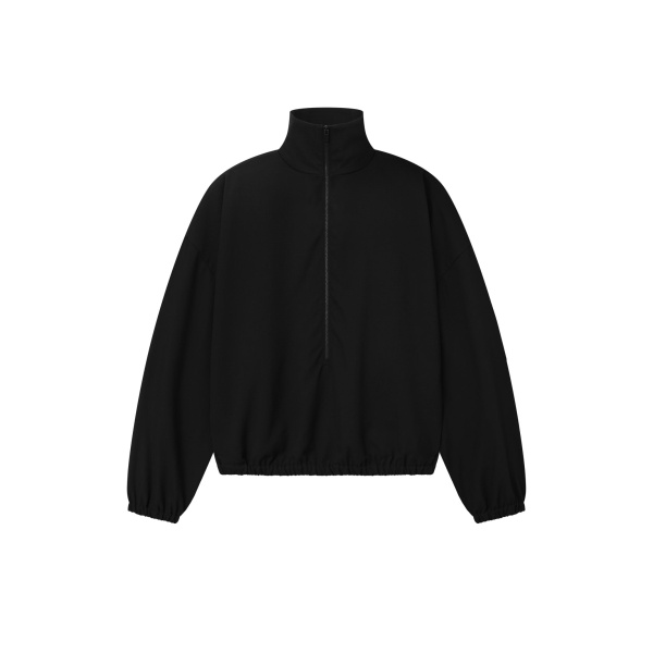Fear of God Wool Ripstop Half Zip Track Jacket in Black | Luxury Shoes 
