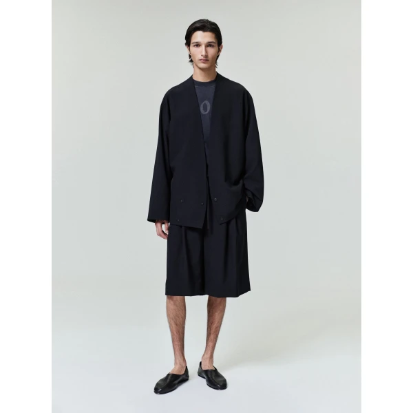 Fear of God Wool Ripstop Relaxed Cropped Lapelless Jacket in Black | Men Jackets | Luxury Shoes 