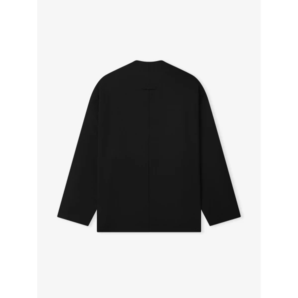 Fear of God Wool Ripstop Relaxed Cropped Lapelless Jacket in Black | Men Jackets | Luxury Shoes 