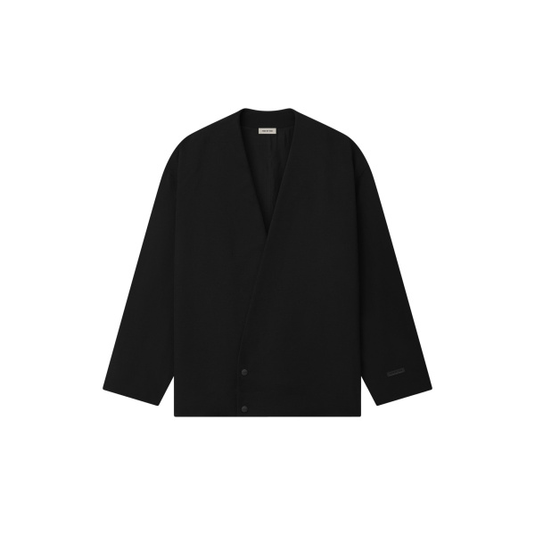 Fear of God Wool Ripstop Relaxed Cropped Lapelless Jacket in Black | Luxury Shoes 