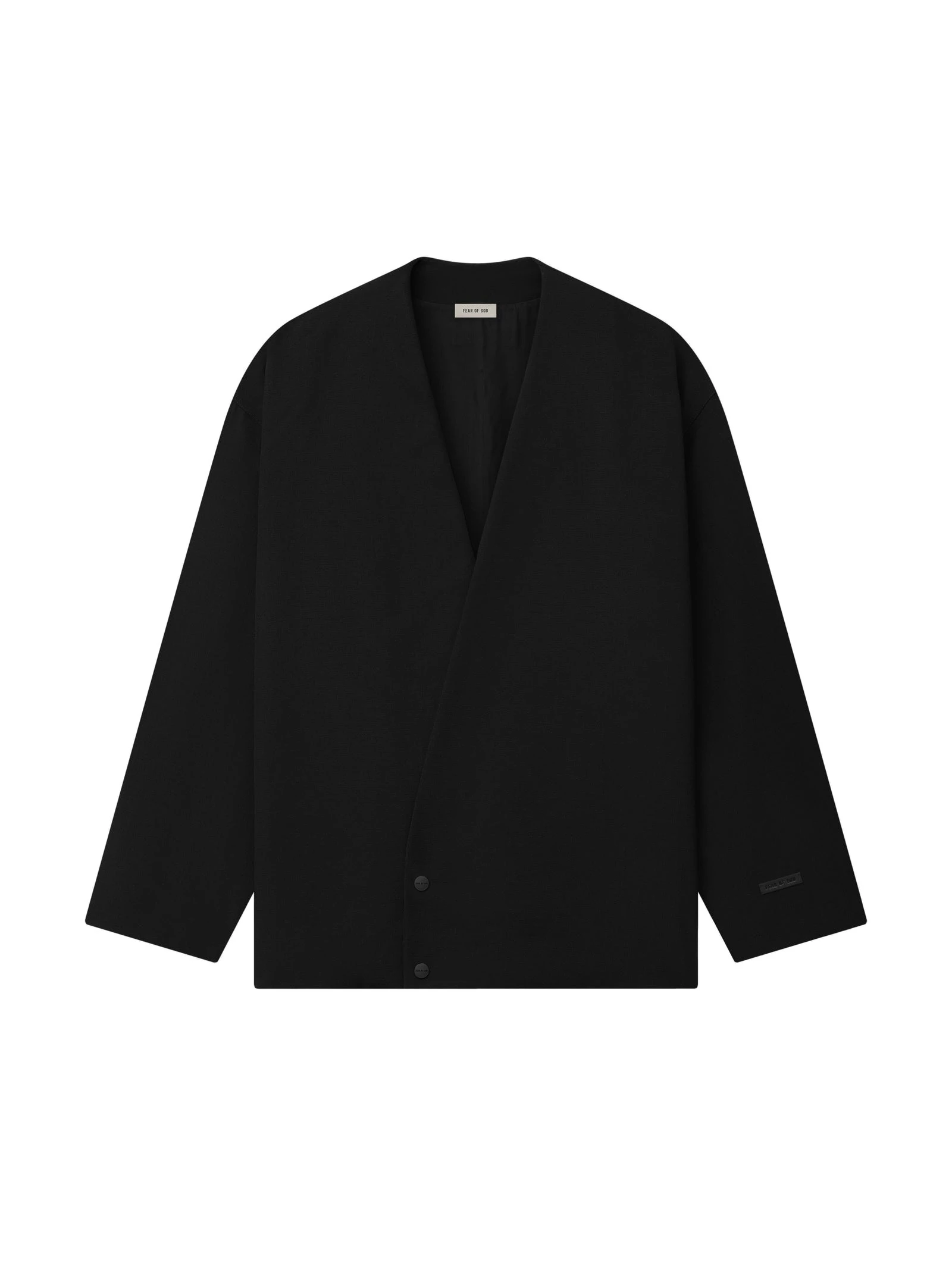 Fear of God Wool Ripstop Relaxed Cropped Lapelless Jacket in Black Fear of God Wool Ripstop Relaxed Cropped Lapelless Jacket in Black | Luxury Shoes