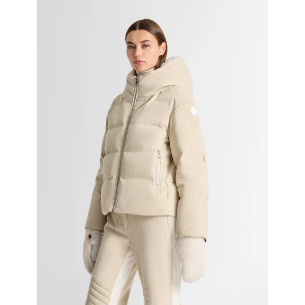 Fusalp Barsy Velvet Down Jacket in Desert, view 3 | Ski Jackets | Luxury Shoes 