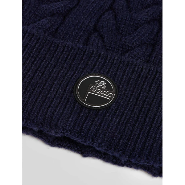Fusalp Cable Beanie in Navy, view 3 | Hats | Luxury Shoes 
