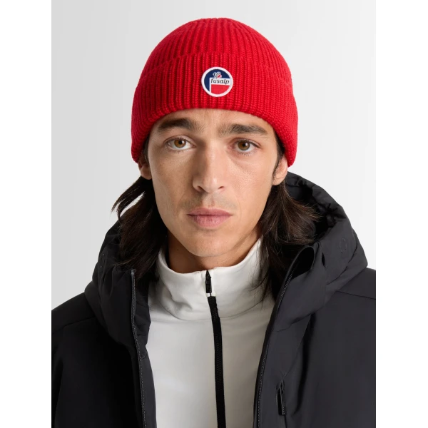 Fusalp Cosmic Beanie in Racing Red, view 5 | Hats | Luxury Shoes 