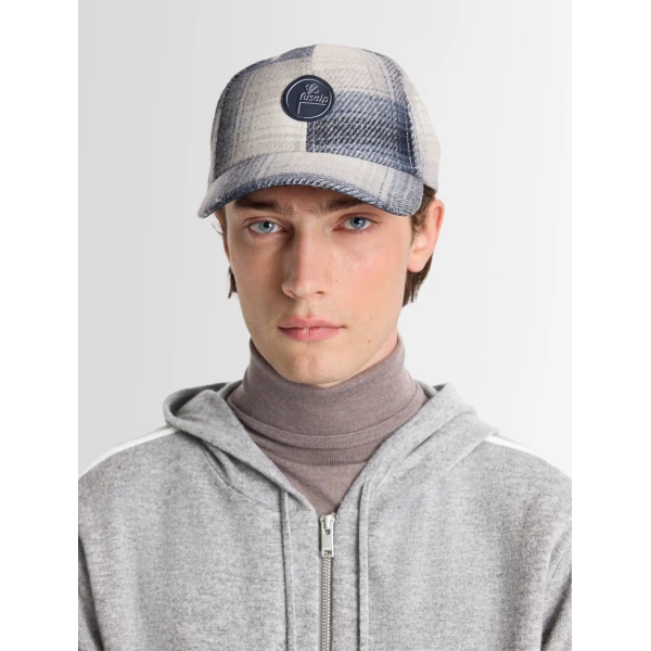 Fusalp Gavi Cap in Ombre Check Arctic Wolf and Grove, view 5 | Hats | Luxury Shoes 