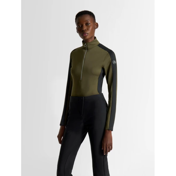 Fusalp Negam Thermal Layer in Moss Green and Black, view 3 | Base Layers | Luxury Shoes 