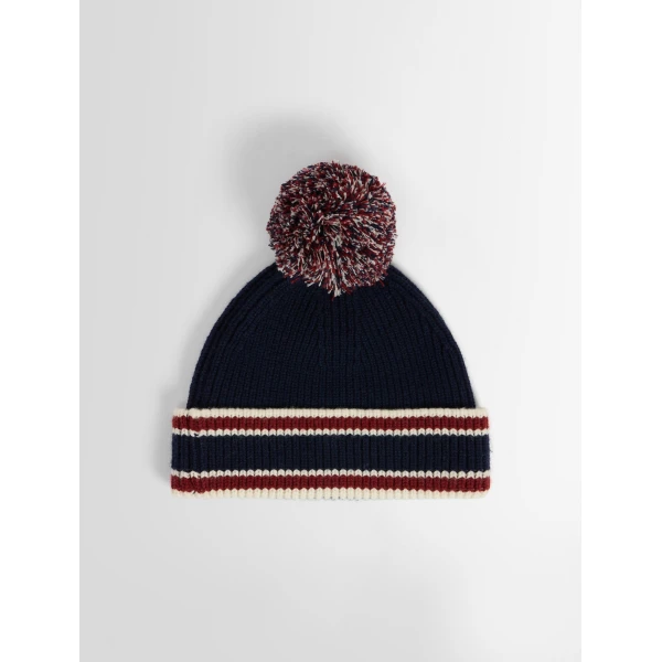 Fusalp Pompon Beanie in Navy, Racing Red and Snow, view 2 | Hats | Luxury Shoes 