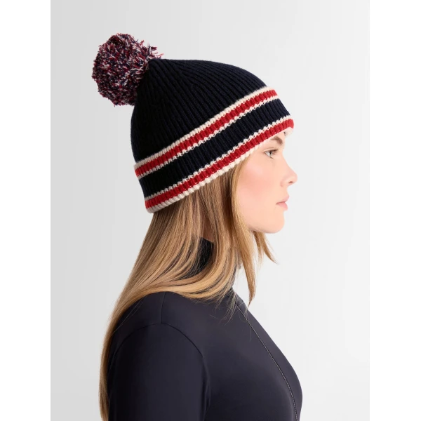 Fusalp Pompon Beanie in Navy, Racing Red and Snow, view 4 | Hats | Luxury Shoes 