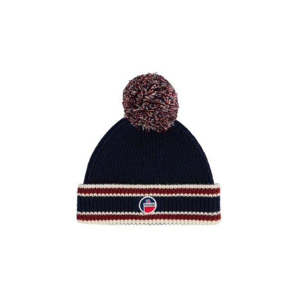 Fusalp Pompon Beanie in Navy, Racing Red and Snow | Hats | Luxury Shoes 