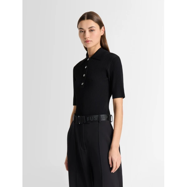 Fusalp Vera Short-Sleeve Polo Shirt in Black, view 3 | Short Sleeved | Luxury Shoes 