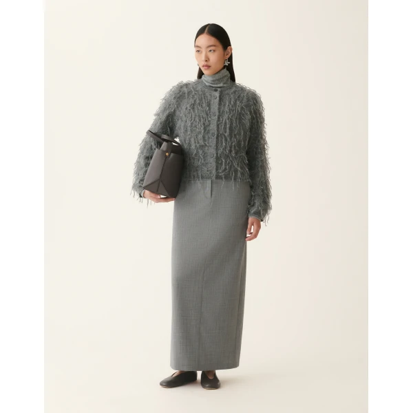 Fabiana Filippi Pencil Skirt in Bi-Stretch Fresco Wool, Melange Stone