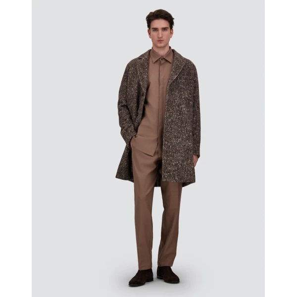 Herno Alpaca, Wool Herringbone and Suede Effect Coat in Dark Brown | Men's Coats | Luxury Shoes 