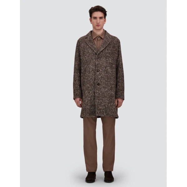 Herno Alpaca, Wool Herringbone and Suede Effect Coat in Dark Brown | Men's Coats | Luxury Shoes 