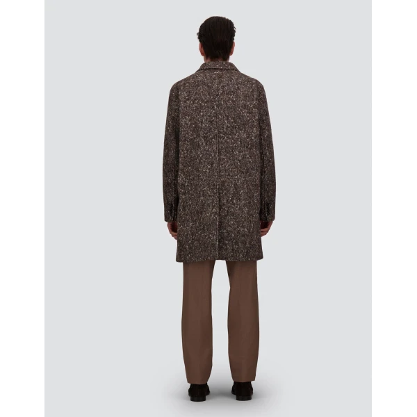 Herno Alpaca, Wool Herringbone and Suede Effect Coat in Dark Brown | Men's Coats | Luxury Shoes 