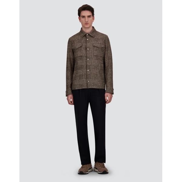 Herno Alpaca and Wool Shacket with Check Pattern in Brown and Green | Men's Jackets | Luxury Shoes 