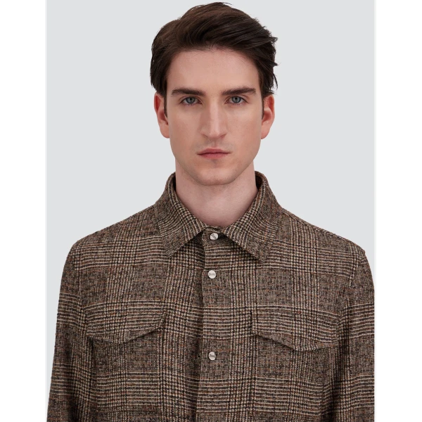Herno Alpaca and Wool Shacket with Check Pattern in Brown and Green | Men's Jackets | Luxury Shoes 