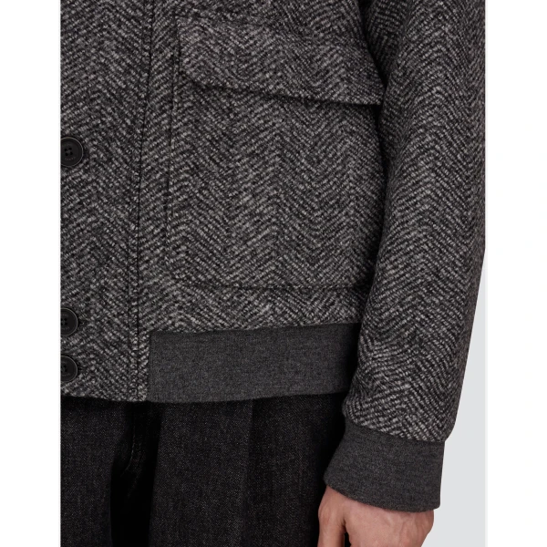 Herno Anthracite Bomber Jacket in Double-Layered Herringbone Wool Fabric | Men's Jackets | Luxury Shoes 