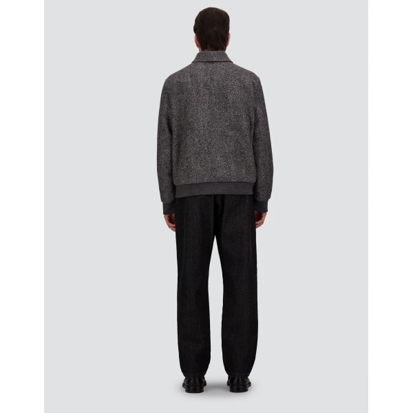 Herno Anthracite Bomber Jacket in Double-Layered Herringbone Wool Fabric | Men's Jackets | Luxury Shoes 