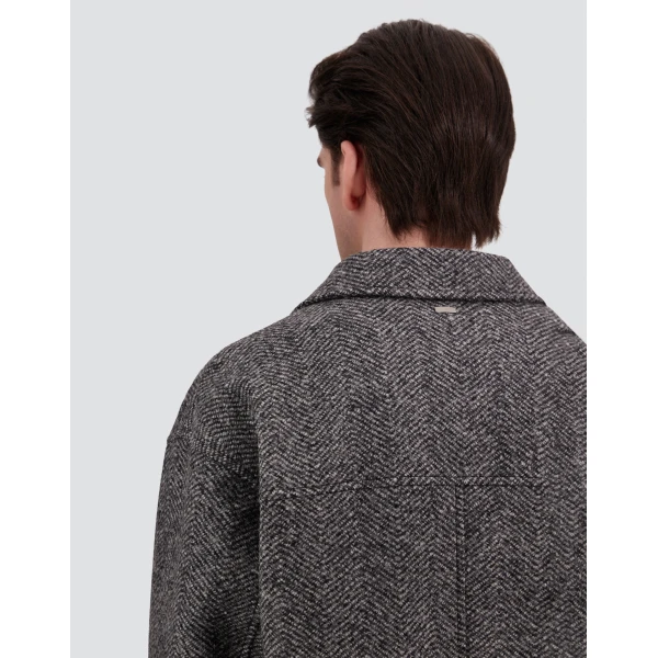 Herno Anthracite Coat in Double-Layered Herringbone Wool Fabric | Men's Coats | Luxury Shoes 