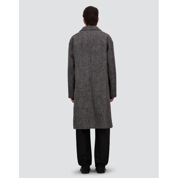Herno Anthracite Coat in Double-Layered Herringbone Wool Fabric | Men's Coats | Luxury Shoes 