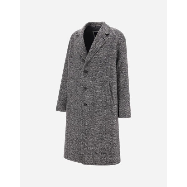 Herno Anthracite Coat in Double-Layered Herringbone Wool Fabric | Men's Coats | Luxury Shoes 
