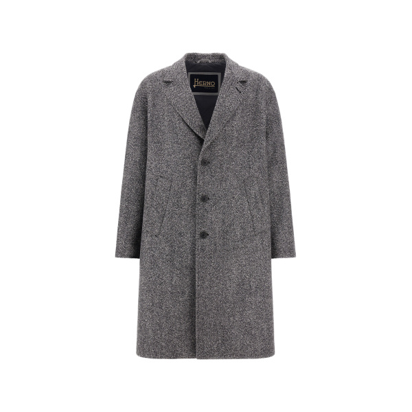 Herno Anthracite Coat in Double-Layered Herringbone Wool Fabric | Men's Coats | Luxury Shoes 