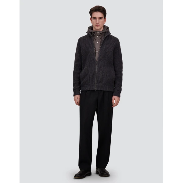 Herno Anthracite Jacket in Ribbed Merino Wool G.5 and Nylon Chamonix | Men's Jackets | Luxury Shoes 