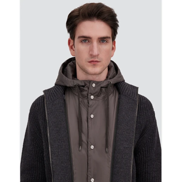 Herno Anthracite Jacket in Ribbed Merino Wool G.5 and Nylon Chamonix | Men's Jackets | Luxury Shoes 