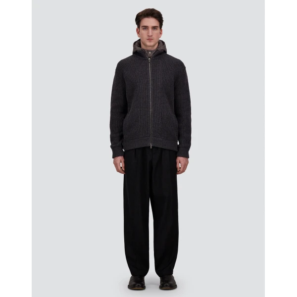 Herno Anthracite Jacket in Ribbed Merino Wool G.5 and Nylon Chamonix | Men's Jackets | Luxury Shoes 