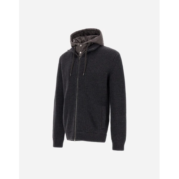 Herno Anthracite Jacket in Ribbed Merino Wool G.5 and Nylon Chamonix | Men's Jackets | Luxury Shoes 