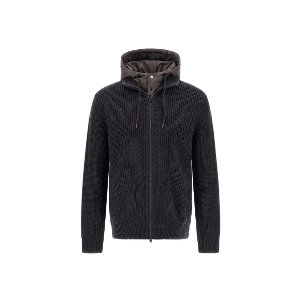 Herno Anthracite Jacket in Ribbed Merino Wool G.5 and Nylon Chamonix | Men's Jackets | Luxury Shoes 