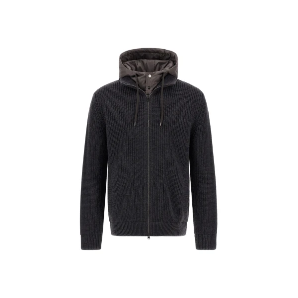 Herno Anthracite Jacket in Ribbed Merino Wool G.5 and Nylon Chamonix | Men's Jackets | Luxury Shoes 