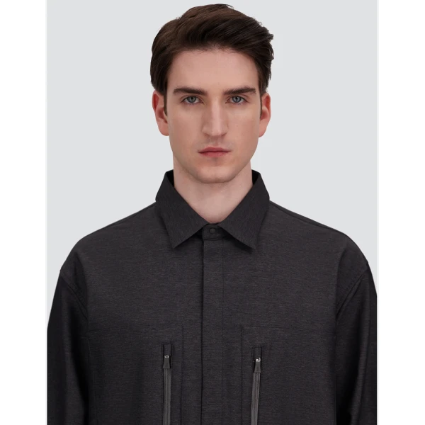Herno Anthracite Shirt in Stretch Fabric with Mélange Effect | Men's Shirts | Luxury Shoes 