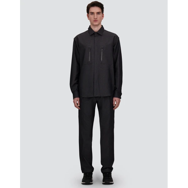 Herno Anthracite Shirt in Stretch Fabric with Mélange Effect | Men's Shirts | Luxury Shoes 