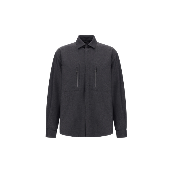 Herno Anthracite Shirt in Stretch Fabric with Mélange Effect | Men's Shirts | Luxury Shoes 