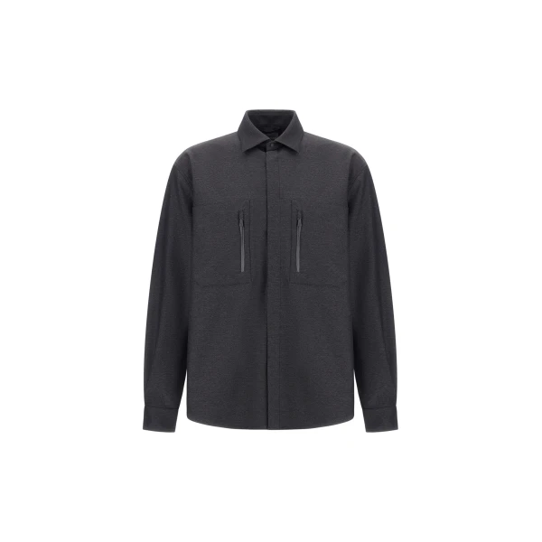 Herno Anthracite Shirt in Stretch Fabric with Mélange Effect | Men's Shirts | Luxury Shoes 