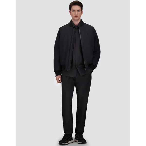 Herno Anthracite Trousers in Melange-Effect Stretch Fabric | Men's Trousers | Luxury Shoes 