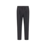 Herno Anthracite Trousers in Melange-Effect Stretch Fabric | Men's Trousers | Luxury Shoes 