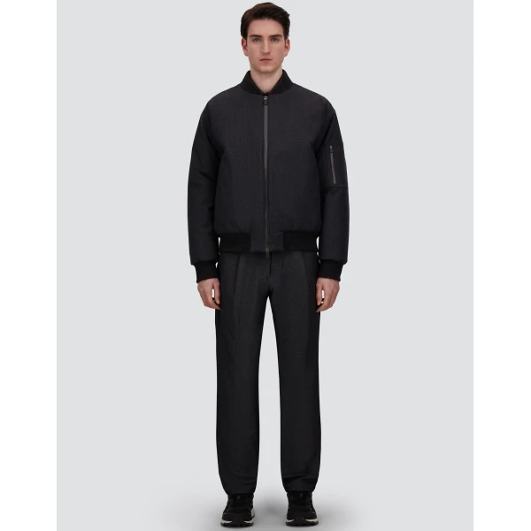 Herno Anthracite Trousers in Melange-Effect Stretch Fabric | Men's Trousers | Luxury Shoes 
