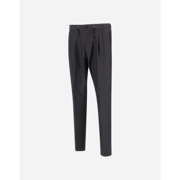 Herno Anthracite Trousers in Melange-Effect Stretch Fabric | Men's Trousers | Luxury Shoes 